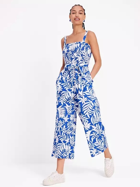 kate spade Pants - Kate Spade Tropical Foliage Smocked Jumpsuit